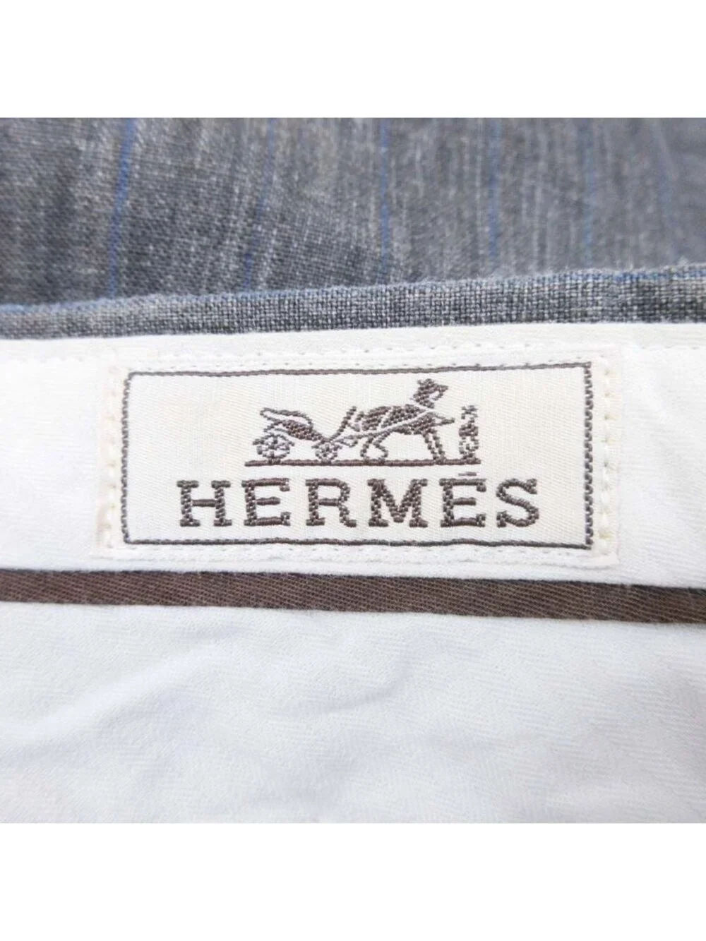 Hermes Striped Linen Wide Pants Straight 10 46 Gray